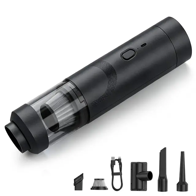 Veloray Aspirador de Mano Coche 19000Pa, Aspiradora sin Cable Potente 4 en 1, Mini Aspiradora de Mano con USB-C, Aspirador Coche Potente para Auto, PC y Pelo de Mascotas - Negro