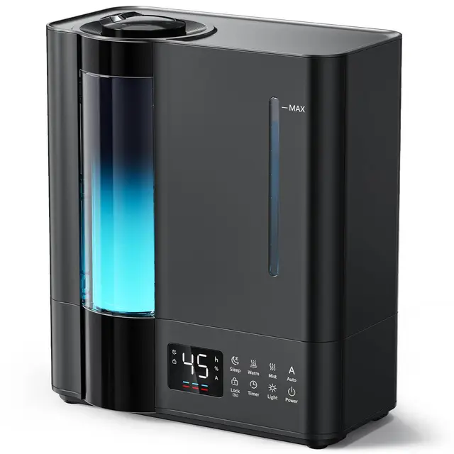 AROEVE 8L Humidificador de Aire, Ultrasónico Niebla Fría & Caliente para Grandes Espacios, Llenado Superior, Difusor Aromas, Sensor Humedad, 60H/25dB Silencioso para Bebé Niños Plantas