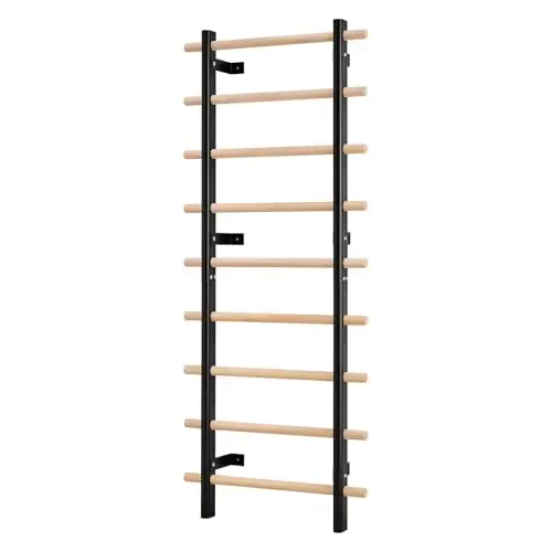 VEVOR Escalera Sueca de Gimnasio con Barras de Madera Maciza 9 Niveles Juego de Entrenamiento con Espaldera para Interior Capacidad de 150 kg Montaje de Pared para Hogar, Estudio de Baile, Gimnasio