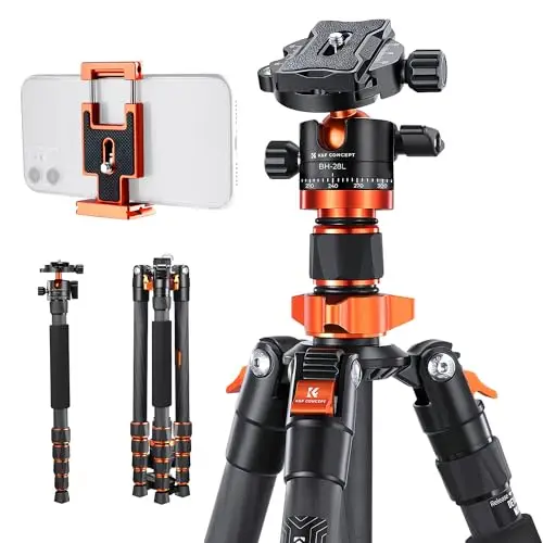 K&F CONCEPT Trípode Cámara Carbono 172CM Trípode Ligero Fotografía Professional de Viaje 360° Rótula de Bola y Placa de Liberación para Cámara DSLR (1.32KG)