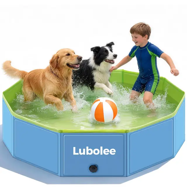 Piscina Plegable para Perros, Piscina Perros Grandes Antiarañazos de PVC con Doble Pared, Piscina Portátil Perros & Niños con Sistema de Drenaje para Jardín, Camping, Playa y Verano (120x30cm)