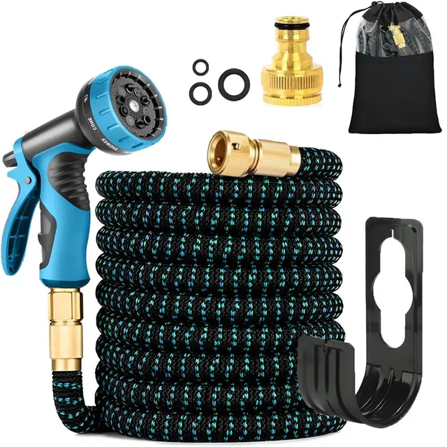 Manguera Extensible, Manguera Jardin Flexible con 10 Funciones Pistola, Boquilla Manguera Terraza Retractil Con 3/4" 1/2" Conector, Garden Hose Riego Conectores Accesorios (50FT)