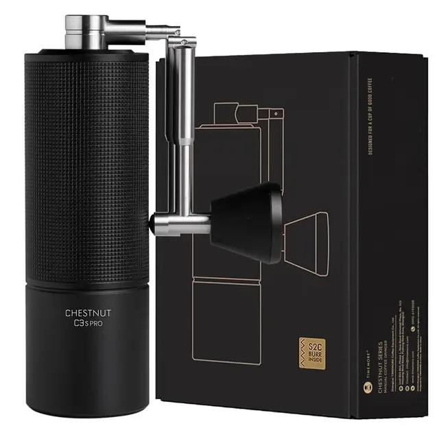 TIMEMORE Chestnut C3S Pro - Molinillo de café manual con ajuste preciso del grado de molienda, acero inoxidable y mecanismo cónico, mango plegable, recipiente para granos de 25 g, color negro