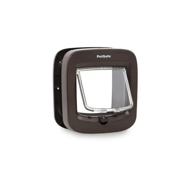PetSafe Puerta para Gatos de Microchip - Gatera Interior o Exterior - Acceso RFID Multusuario para hasta 40 Mascotas - 4 Modos de Cierre, Impermeable, Instalación Simple - Marrón