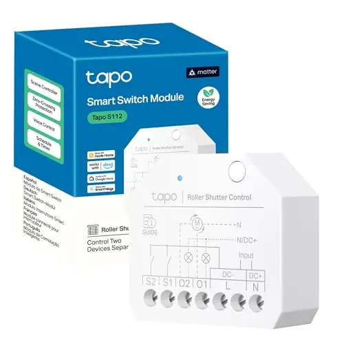 Tapo S112 – Interruptor Inteligente WiFi & Bluetooth 2 Canales, Compatible con Matter, Alexa y Google, Modo Luz/Persiana, App Tapo, Control Remoto, Sin Hub, Protección Cruce Cero