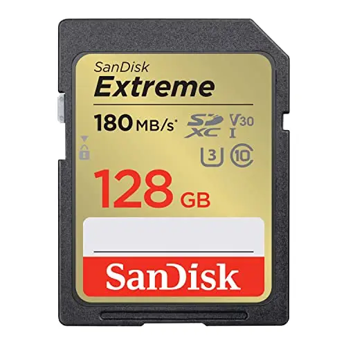SanDisk 128GB Extreme, Tarjeta de memoria, SDHC, hasta 180 MB/s + RescuePro Deluxe Class 10 U3 V30