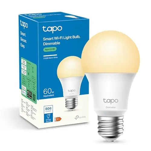 Tapo TP-Link L510E - Bombilla LED Inteligente, Bombilla WiFi sin necesidad de Hub, Blanco Cálido 2700K, Regulable,E27, 8.7W/ 806lm, Compatible Alexa, Echo y Google Home