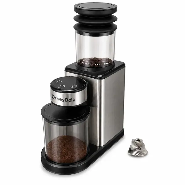 Molinillo de café eléctrico para el hogar, molinillo de cono de acero inoxidable, 25 grados de trituración, molinillo de café silencioso para espresso, café de filtro y jarra de