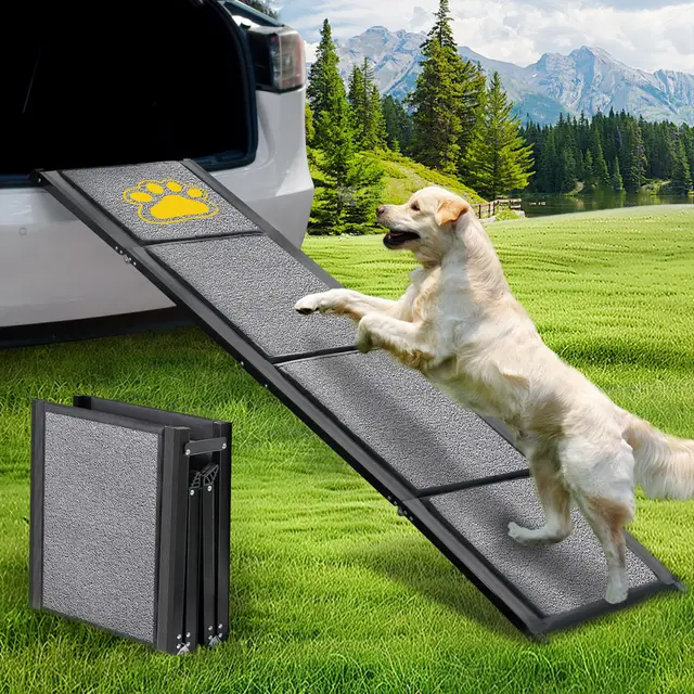 BACOENG Rampa para Perros Coche Plegable, 160cm Rampa para Perros portátil para Perros Grandes con Alfombra Antideslizante, Disponible para camión, Coche, SUV, Soporta hasta 110 KG