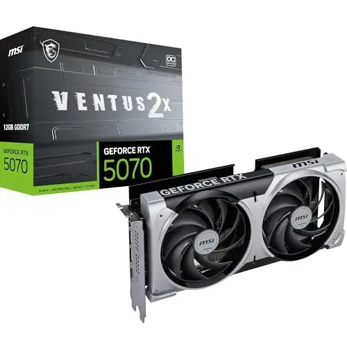 MSI GeForce RTX 5070 12G Ventus 2X OC - Tarjeta gráfica, RTX 5070, 12 GB GDDR7 (28 Gbps/192 bits), PCIe 5.0 - Diseño térmico de Doble Ventilador (2 x TORX Fan 5.0) - HDMI 2.1b, DisplayPort 2.1b