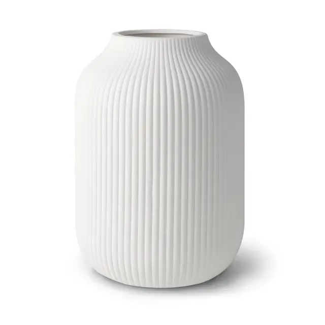 flature Jarrón de cerámica con ranuras - Florero impermeable en blanco mate para flores frescas, flores secas, hierba de las pampas, jarrón grande de 20 cm de alto como regalo, decoración para sala de