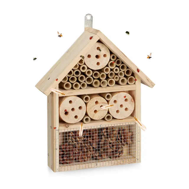 Relaxdays Hotel Insectos, Kit de Construcción, Observador, Casa, Madera-Bambú-Acero, 1 Ud., 33 x 24,5 x 7 cm, Marrón