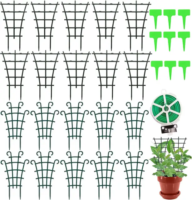 20 unidades de enrejado para plantas de interior, enrejado para plantas en maceta, enrejado apilable, ayuda para enredaderas, plantas de interior, soporte pequeño para macetas, rejilla para trepar