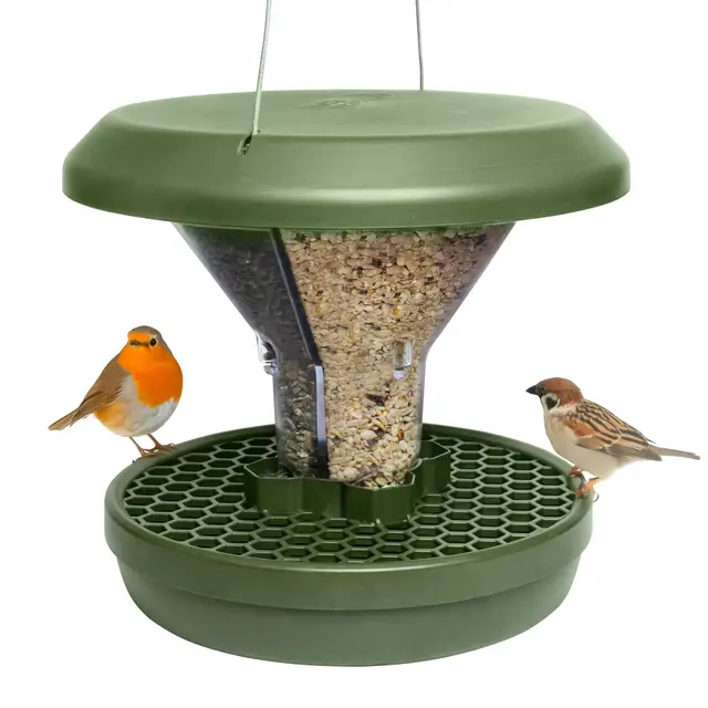 SWISSINNO Comedero para Pájaros Colgante – Davos Smart Birds - Dispensador con Bandeja - Tolva Segura contra Roedores - para Jardín y Balcón - Verde