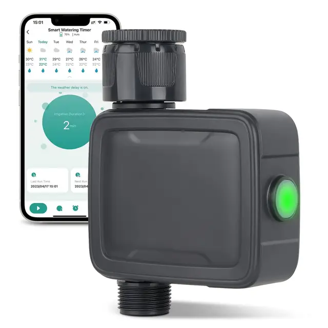 Tesmotor Ordenador de Riego, Programador de Riego Bluetooth Inteligente, Temporizador de Riego Automático con Control por App, Función Retardo de Lluvia, Sistema de Riego para Jardín e Invernadero