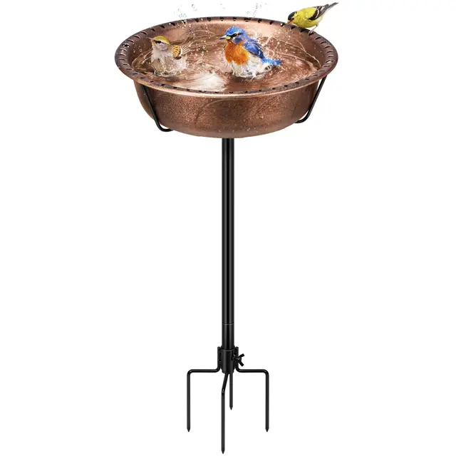 VIVOHOME Baño para Pájaros Exterior, Cuenco Desmontable con Base 4 Puntas, Baño y Comedero para Jardín y Césped (Bronce)