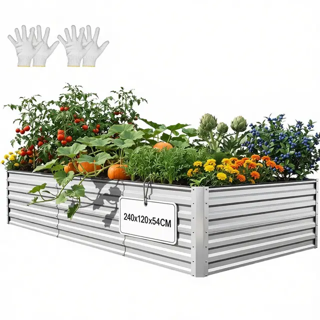 YITAHOME Juego de 1 Camas elevadas para jardín al Aire Libre de 240 x 120 x 58 cm, Camas elevadas de Metal de Zinc, Aluminio y magnesio, Camas elevadas para jardín con Barra de Apoyo y Guantes