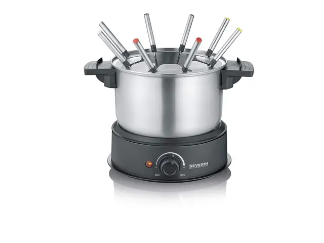 Severin - Fondue con Olla de Acero Inoxidable extraíble Apta para lavavajillas, 1.5 W, 1.4 litros, Plástico/Acero Inoxidable, Negro FO 2470
