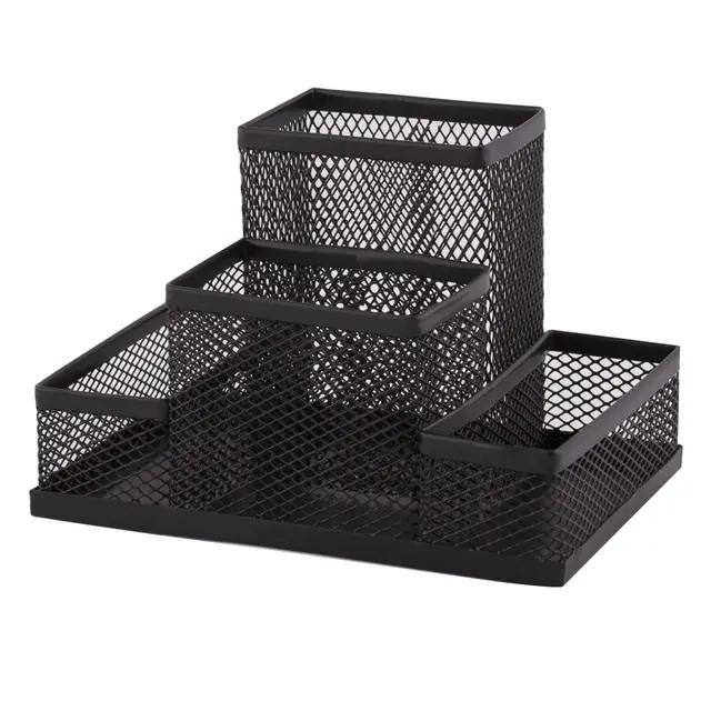 D.RECT Organizador de Escritorio | Portalápices de Metal con Soporte de Malla para Notas | 103 x 154 x 103 mm | Multifuncional | Accesorio de Almacenamiento de Oficina | Negro