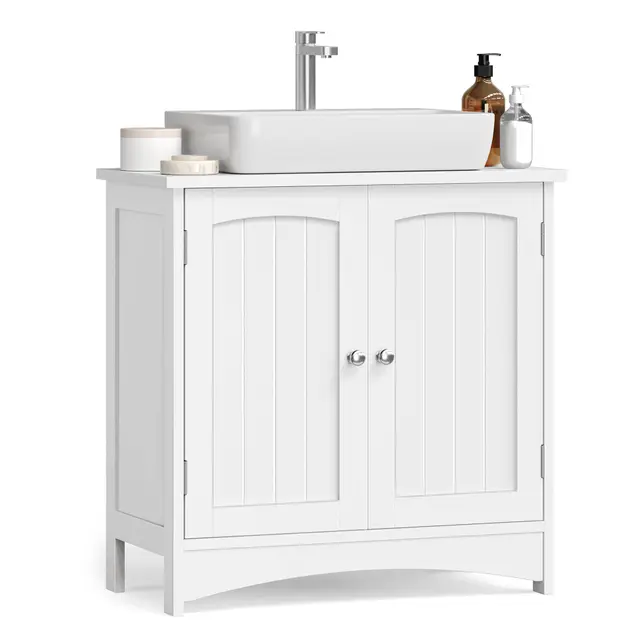 VASAGLE Mueble Bajo Lavabo con 2 Puertas, Armario para Debajo del Lavabo, Estante Ajustable, Amplio Espacio, Estilo Rústico, 30 x 60 x 60 cm, Blanco Nube BBC100WH01