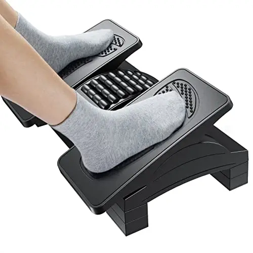 HUANUO Reposa piés escritorio, reposapiés ergonómico ajustable para debajo del escritorio en el trabajo o juegos con textura de masaje y rodillo, reposapiés para oficina, hogar