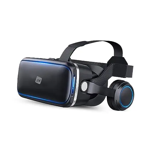 NK Gafas Inteligentes VR con Auriculares - Realidad Virtual 3D con Audio para Smartphone Entre 4.7" - 6.53", Ángulo Visión 90-100º, Giro 360º, Objetivo y Pupila Regulable - Negro
