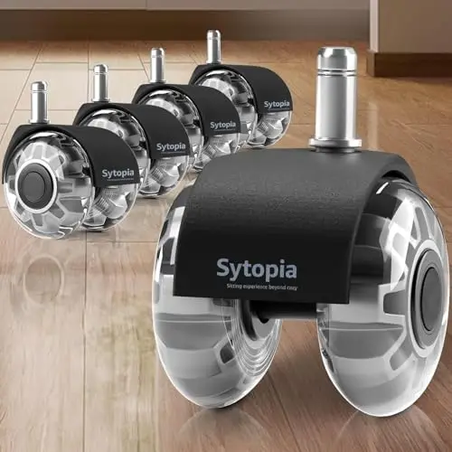 Sytopia Ruedas Silla Oficina de Goma, 11 * 22 mm, Silenciosas y Suaves para Suelo Duro, Adecuadas para Sillas de Escritorio y Gaming, No Rayan, Juego de 5 (Gris, No compatible con sillas 1KEA)