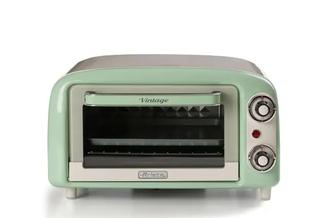 Ariete 3919 Vintage Horno 10L para hornear o calentar alimentos, temperatura hasta 230 °C, temporizador de 60 minutos, parrilla de acero inoxidable, 800 W, doble acristalamiento, color verde