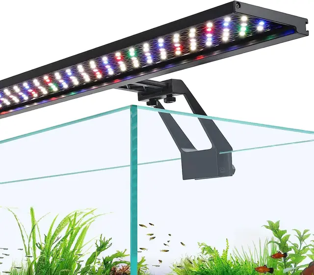 Hygger Clip On Iluminación para Acuario,Luz Acuario Plantado,18W Ciclo de Luz Acuario LED con Espectro Completo con Monitor, 9 Colores,Temporizador Ajustable para Tanque de 48-63cm