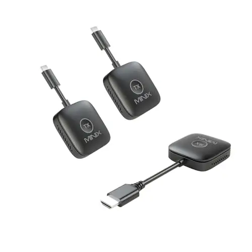 MINIX HDMI inalámbrico: dos Transmisores y un Receptor, extensión multipantalla Plug & Play, Dongle inalámbrico dual USB-C a HDMI 1080p, 164FT/50M/WiFi 2.4G/5G/60Hz, Bluetooth HDMI para TV/PC/portátil