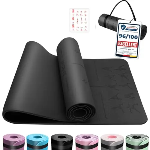 Esterilla Yoga,Esterilla Fitness Antideslizante,TPE Colchoneta Gimnasia, para Pilates,Deporte,Gimnasia,Estiramientos, Esterilla Deporte con bandolera 183x61cm