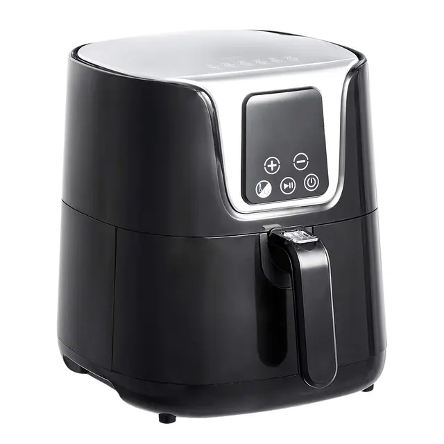 Amazon Basics Freidora de aire digital, compacta y multifuncional, Negro/Cromo, 4 l