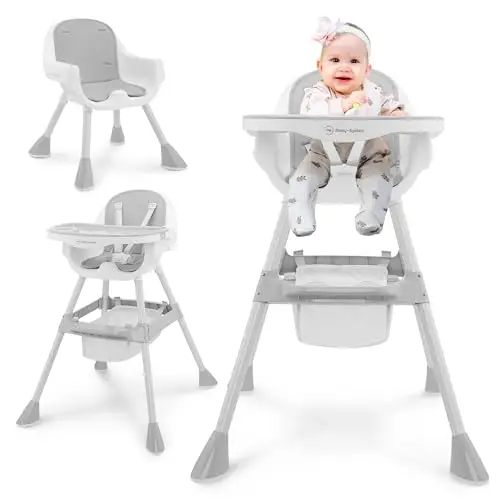 Moby-System Trona Ajustable Magnolia 2en1 con Bandeja y Cojín de Polipiel – Gris, Desde 6 Meses
