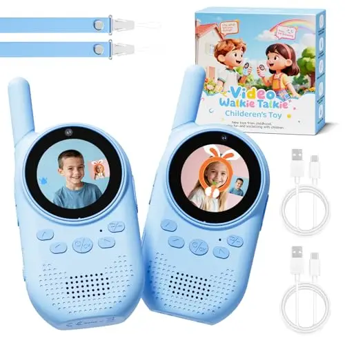 Video Walkie Talkie Niños, Walkie Talkie Recargable De Largo Alcance con Cámara HD, Cambiador De Voz Y Videollamada, Regalo para Niños de 3 a 12 Años (Azul/Azul)