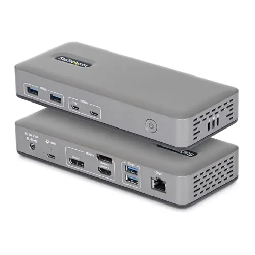 StarTech Docking Station USB-C - 3 Monitores 4K (2X 4K60Hz + 1x 4K30Hz) - PD 100W - 6 Puertos USB 10Gbps - GbE - DisplayPort + HDMI - Dock Tipo C Sin Controladores - para Portátiles Windows