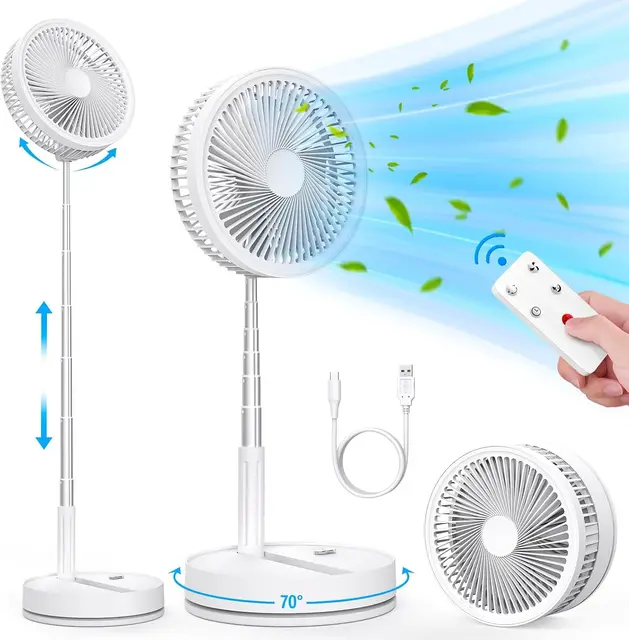 Ventilador de Pie Portátil Plegable Oscilante - 8.6" 8000mAh Bateria Recargable USB C Pequeño Mesa Ventiladores con Control Remoto, Ventoinha Pedestal Silencioso para Hogar Dormir Oficina Viaje