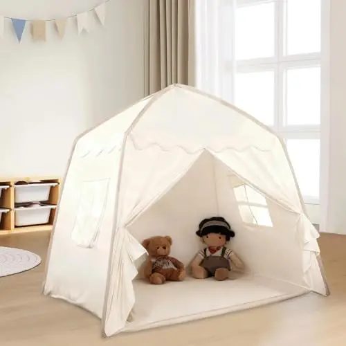 Tipi Infantil Portátil, Tienda Campaña Infantil con Alfombra Acolchada, Casa para Niños con Ventanas, Casitas Infantiles, Casita Infantil Interior para Niños y Niñas(130cm × 100cm × 130cm)