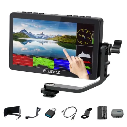 Feelworld F5 Pro V2 6 Pulgadas Monitor de Campo de cámara DSLR 3D LUT con Kit Externo Instale el Equipo IPS FHD1920x1080 4K HDMI / 5V Entrada Tipo c(Incluye batería F750)