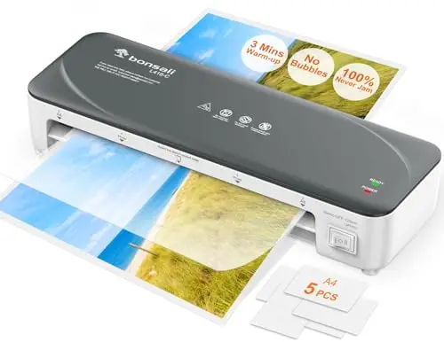 Bonsaii Laminadora A4 Blanca con Tecnología Anti-Atascos – Laminado rápido y uniforme de fotos y documentos, 80-125 micras, ideal para escuelas, oficinas y hogares (L418-C)