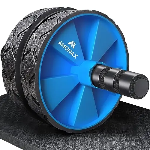 Amonax - Rodillo de rueda para abdominales con alfombrilla grande para ejercitar abdominales, doble rueda con modos de entrenamiento de fuerza dual en el gimnasio en casa