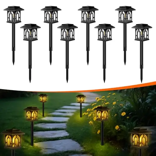 Caldarax 8 Piezas Luces Solares para Jardín, Lámpara Solar LED Exteriores, IP65 Impermeable, Iluminación Decorativa para Jardín, Paisajes, Caminos, Patios, Pasillo, Césped, Pasarelas(Blanco Cálido)