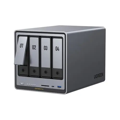 UGREEN NASync DXP4800 Pro NAS de Escritorio 4 bahías, CPU Intel i3-1315U (6 núcleos), 8GB DDR5 (hasta 96GB), 128G SSD, 1x10GbE, 1x2,5GbE, 2 Ranuras M.2 NVMe, HDMI 4K (sin Discos)