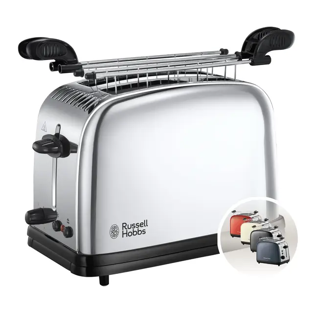 Russell Hobbs Tostadora Victory - 2 Ranuras Cortas y Anchas, Tostador para 2 Rebanadas, Bandeja Recogemigas, Calientapanecillos, Función Cancelar y Descongelar, Acero Inoxidable, Plata - 23310-56