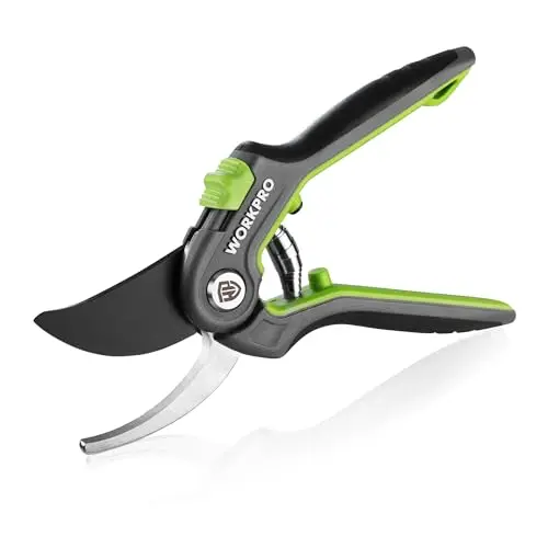 WORKPRO Tijera de Podar 210mm, Tijeras de Podar Bypass Profesionales con Hoja SK5, Tijeras Curva Corte de 19mm, Herramienta de Jardín, Ideal para Injertar, Podar, Tijeras de Podar para Jardinería