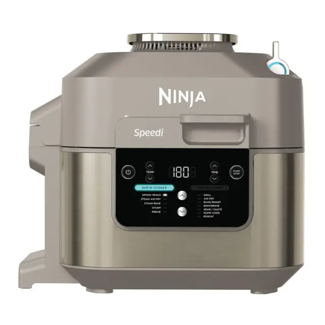 Ninja Speedi Olla Exprés Multifunción Rápida, Olla Eléctrica con Freidora Aire 5,7L, 10 en 1, Freidora sin Aceite, Horno, Cocción Lenta, al Vapor y más, 4 Porciones en 15min, Piedra Dorada ON500EUSTGD