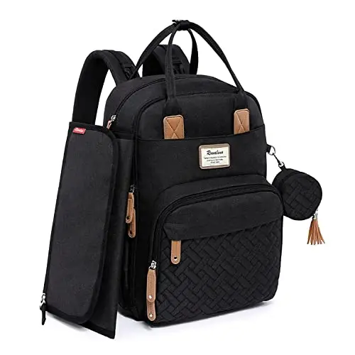 RUVALINO Mochila para Pañales, Bolso Cambiador Bebé con Esterilla Portátil, Portachupetes y Correas para el Cochecito, Bolso de Viaje Impermeable Multifuncional para Mamá y Papá