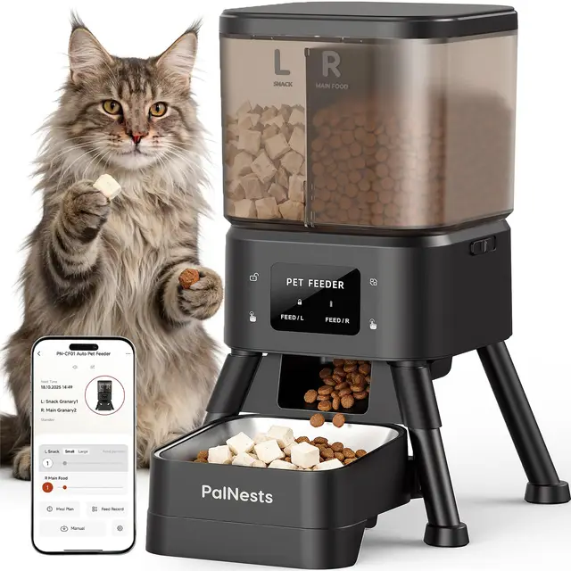 4L Comedero Gato Automatico con Doble Tolva, 5G/2.4G WiFi Inteligente Dispensador Comida Gatos Automático, Control de App, 1-10 Comidas al Día, Alimentación Lenta, Cubeta de Acero Inoxidable