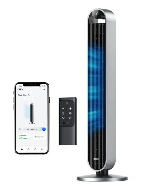 Dreo 25dB Ventilador de Torre con Mando a Distancia, Silencioso de 8.53 m/s de Velocidad, Oscilante de 120° con 12 Velocidades, 4 Modos, Temporizador de 12 horas, Ventilador de pie, Potencia 36W