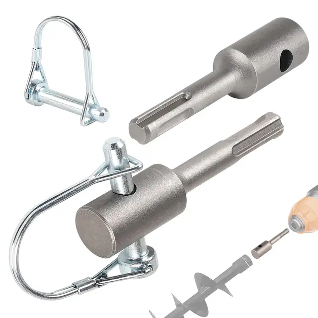 EFUTURETIME 2x Adaptador de Barrena con Pin de Bloqueom para SDS Plus Martillo Perforador Ahoyador Atornillador Inalámbrico, para Taladro de Tierra Ø40-150 mm, Postes, Estacas, Vallas
