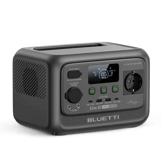 BLUETTI Elite 30 V2 Estación de Energía Portátil, Generador Solar de 288Wh, 600W Salidas CA (Power Lifting 1500W), Batería LiFePO4 de Carga Rápida para Camping, Viajes por Carretera y Cortes de Luz